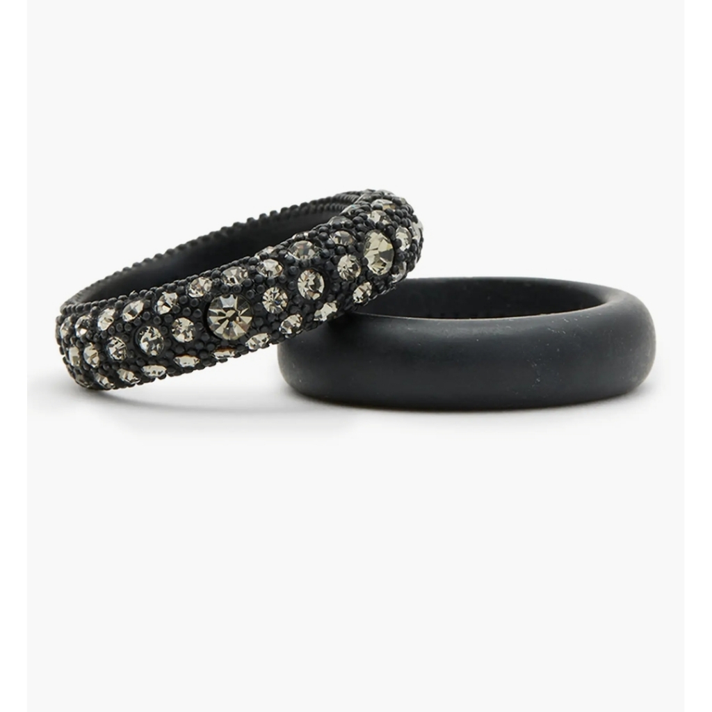 All Saints Set Of 2 Pav Crystal Band Rings With Sparkling Silver Details